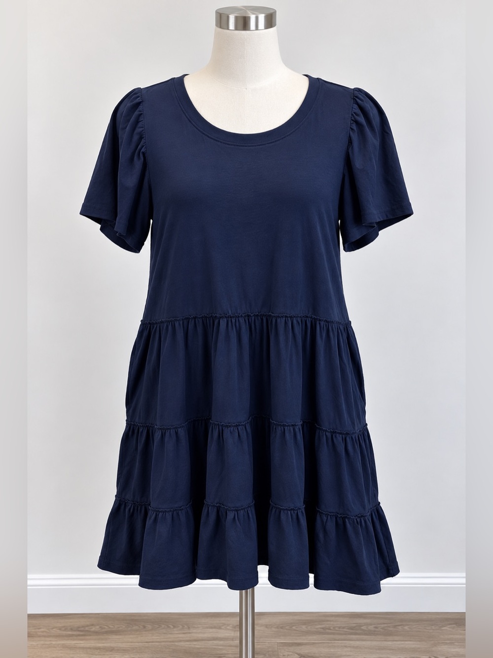 TIME & TRU Navy Ruffle Tiered Dress size large (14-16)